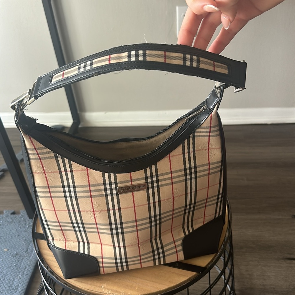 Burberry Black and Beige Check Shoulder Bag